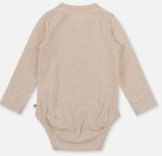 Baby Boys Heather Oatmeal Knit Long Sleeve 2-Button Henley Bodysuit
