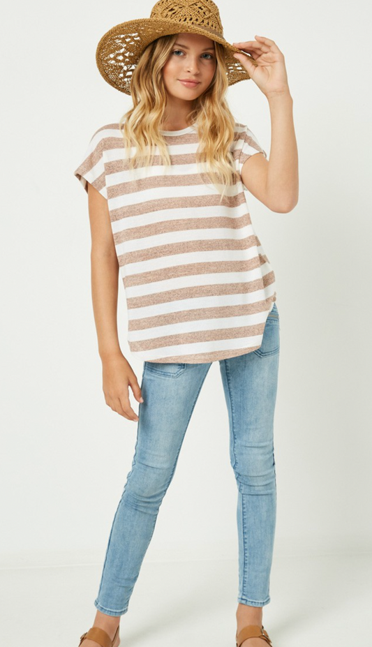 Girls Heathered Stripe Knit Oversized Top