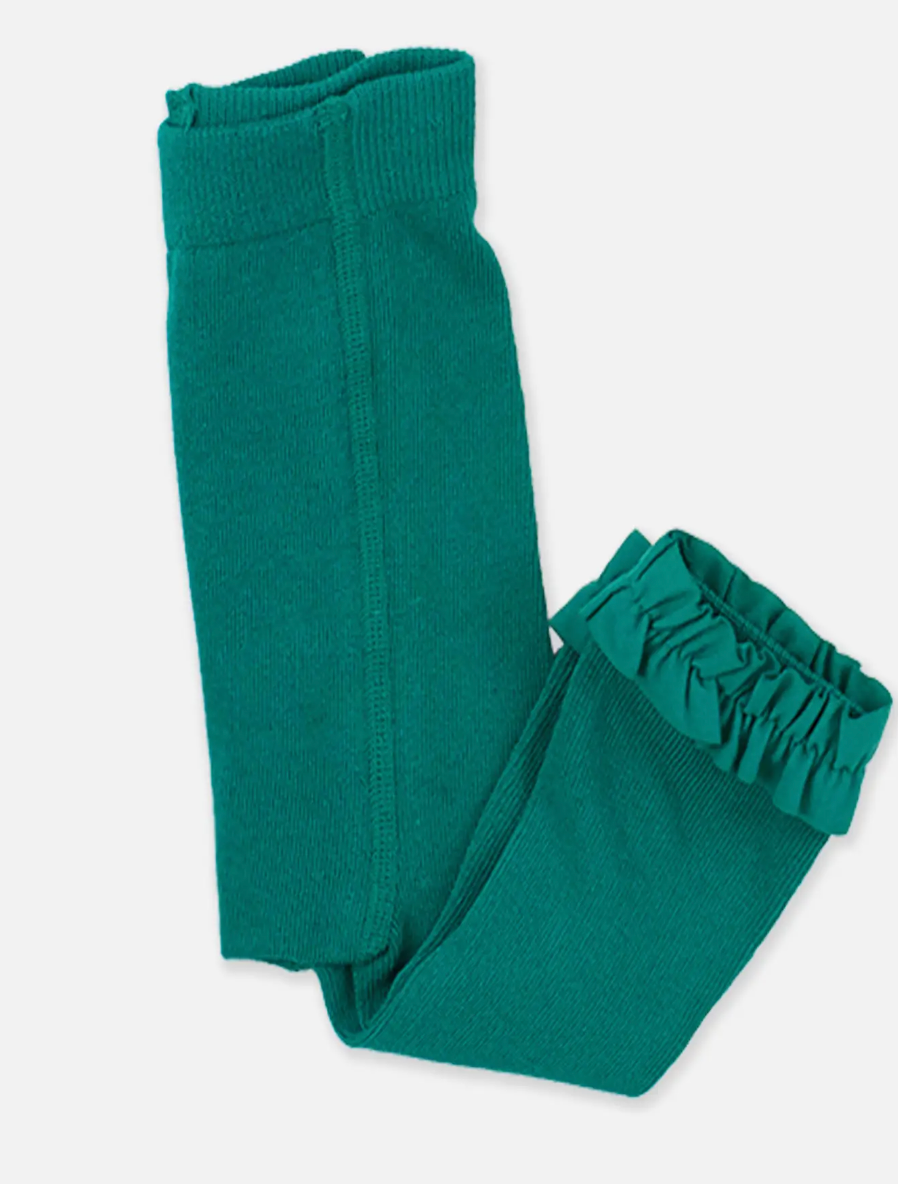 Girls Emerald Green Footless Ruffle Tights