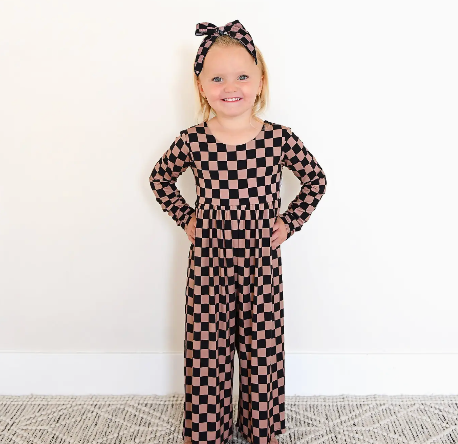 Bentley Wide Leg Romper Bamboo Checks Kids Clothing Outfit