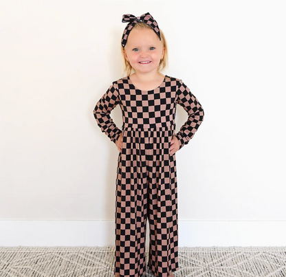 Bentley Wide Leg Romper Bamboo Checks Kids Clothing Outfit