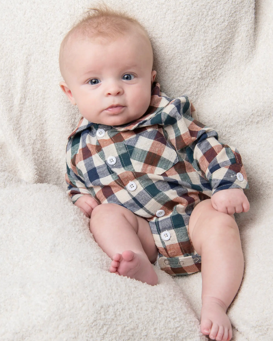 Fall Vintage Plaid Button Up Bubble