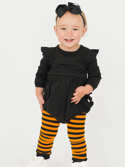 Baby Girls Black Knit Long Sleeve Flutter Bubble Romper