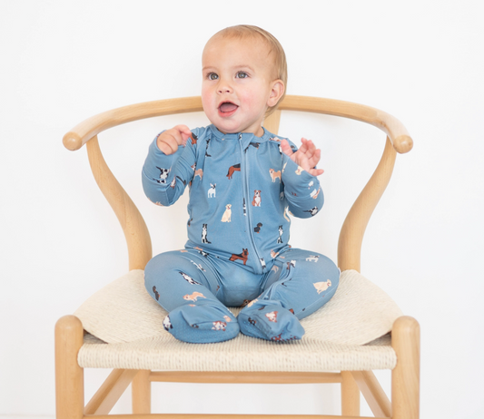 Bamboo 2-Way Convertible Zip Romper | Blue Dog