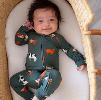 Bamboo 2-Way Convertible Zip Romper | Green Cow