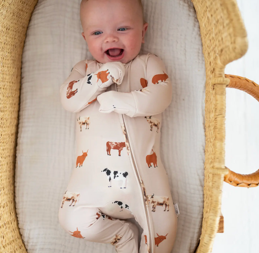 Bamboo 2-Way Convertible Zip Romper | Oatmeal Cow