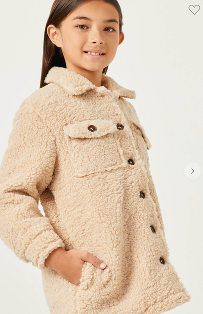 Girls Collared Button Down Sherpa Jacket