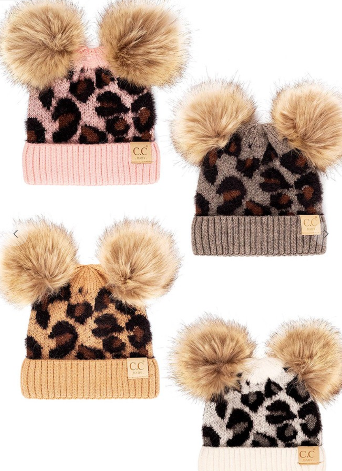 C.C Leopard Double Pom Baby Beanie