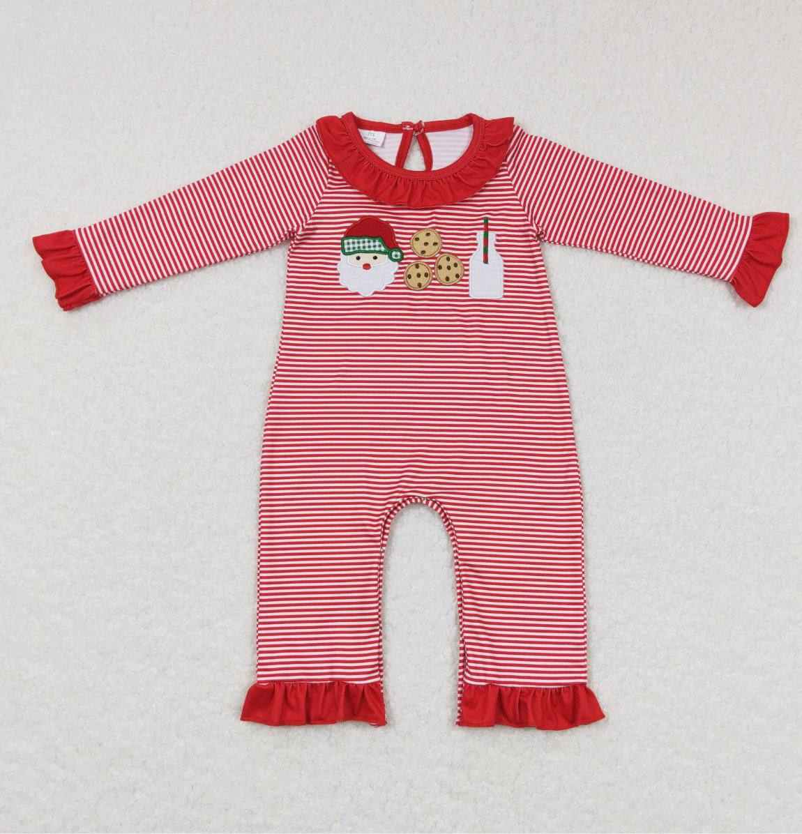Santa Cookie Milk Embroidery Girl Christmas Romper