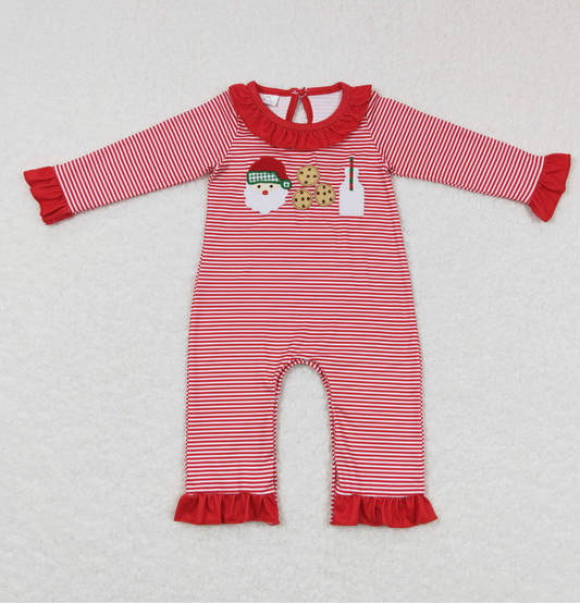 Santa Cookie Milk Embroidery Girl Christmas Romper