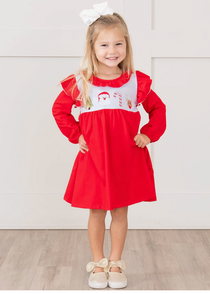 Holiday Embroidered Ruffle Dress