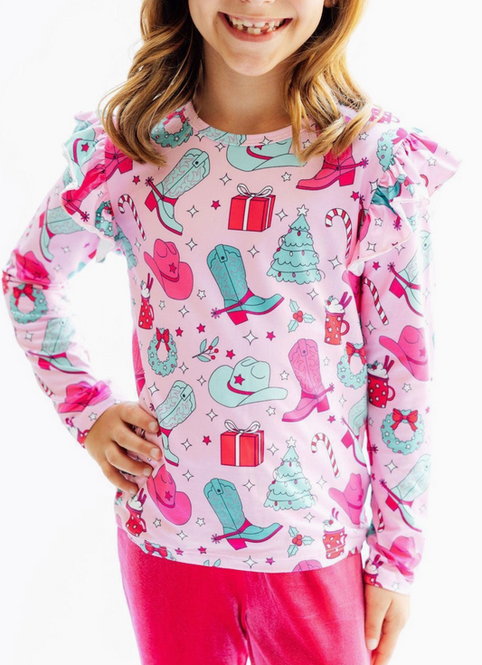 Christmas Cowgirl L/S Ruffle Tee