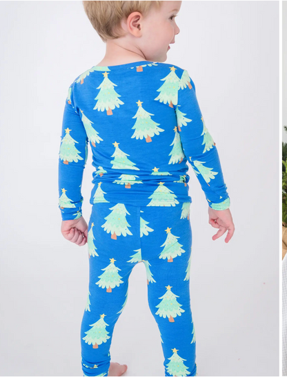 2 Piece Blue Christmas tree pajamas