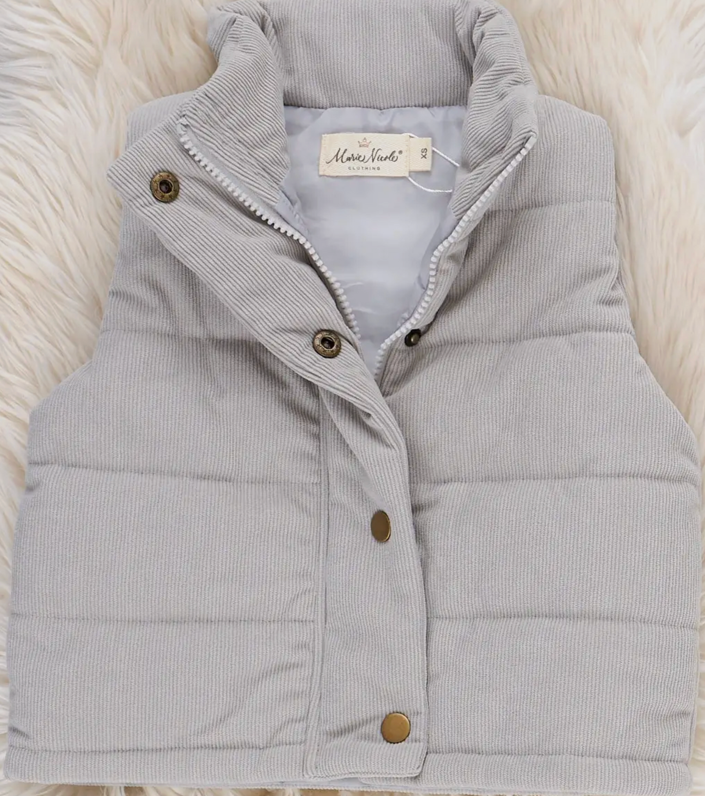 Corduroy Puffer Vest - Silver