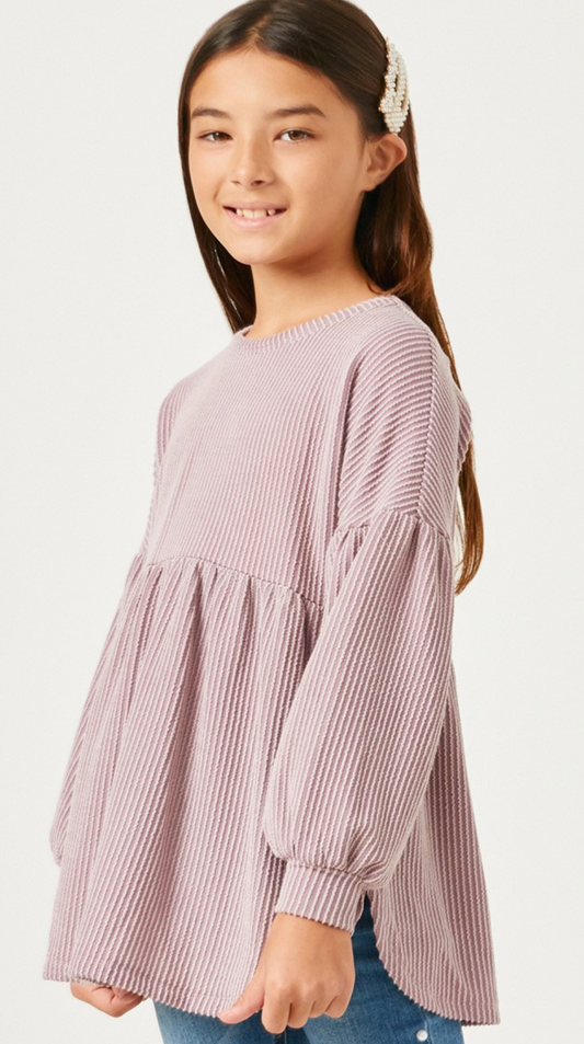 Girls Textured Stripe Baby Doll Knit Top