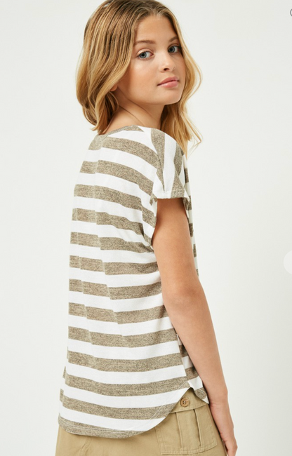 Girls Heathered Stripe Knit Oversized Top