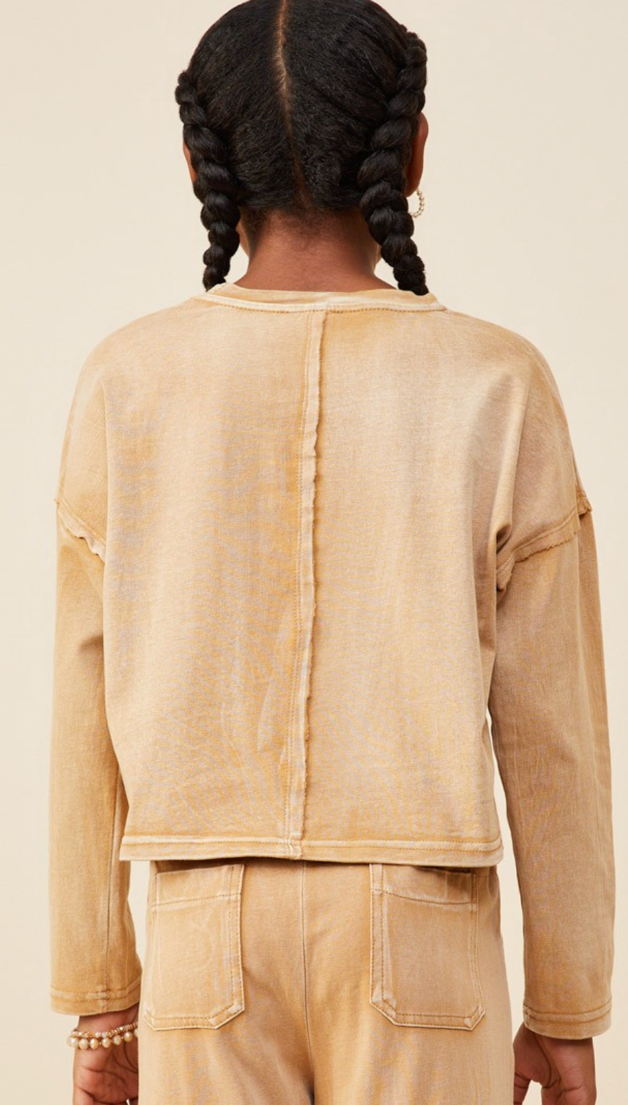 Girls Washed Chest Pocket Long Sleeve Knit T Shirt