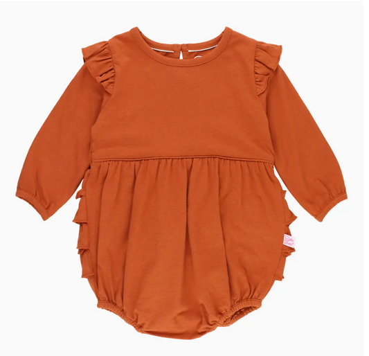 Baby Girls Rust Knit Long Sleeve Flutter Bubble Romper