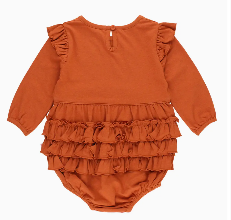 Baby Girls Rust Knit Long Sleeve Flutter Bubble Romper