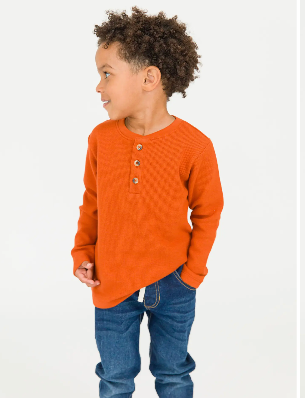 Boys Rust Waffle Knit Long Sleeve Henley Tee