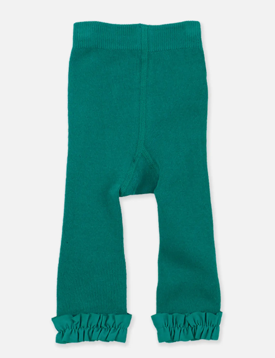 Girls Emerald Green Footless Ruffle Tights