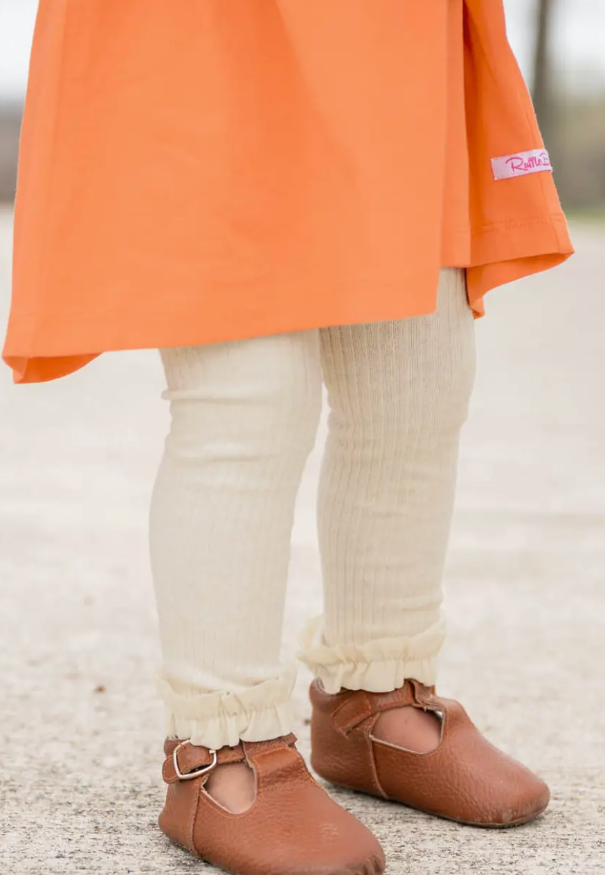 Girls Oatmeal Rib Knit Footless Ruffled Tights