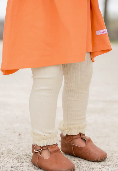Girls Oatmeal Rib Knit Footless Ruffled Tights