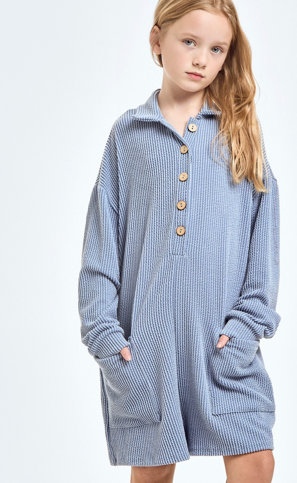 Embossed Rib Collared Button Up Romper