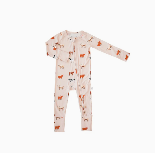 Bamboo 2-Way Convertible Zip Romper | Oatmeal Cow