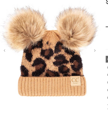 C.C Leopard Double Pom Baby Beanie