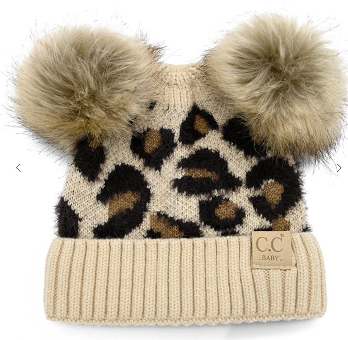 C.C Leopard Double Pom Baby Beanie