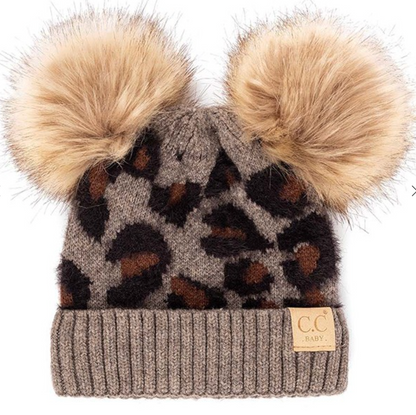 C.C Leopard Double Pom Baby Beanie