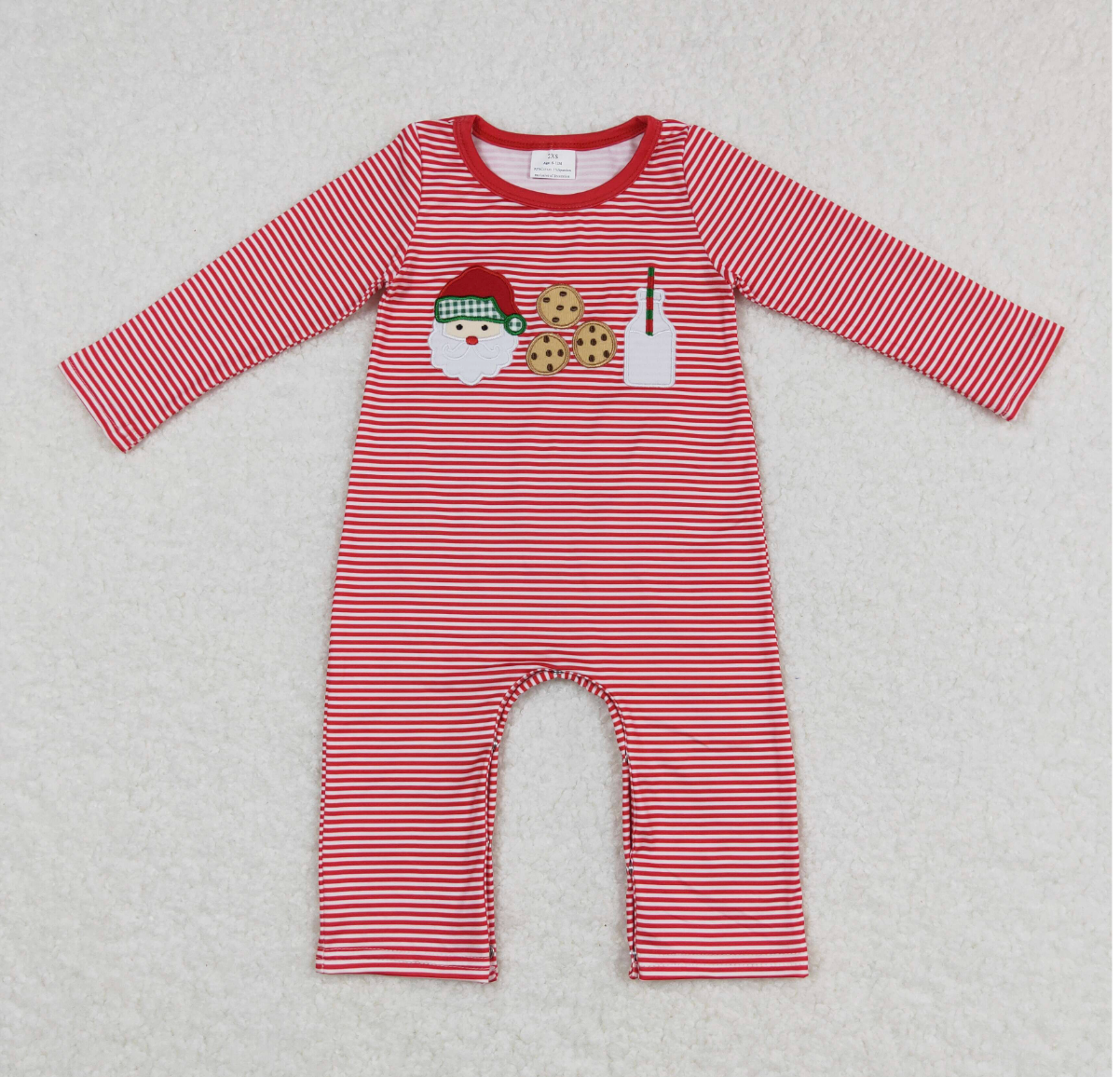 Santa Cookie Milk Embroidery Boy Christmas Romper