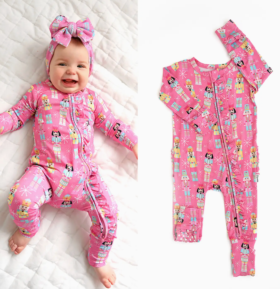 Nadia Nutcrackers Ruffle Zip Christmas Bamboo Sleeper