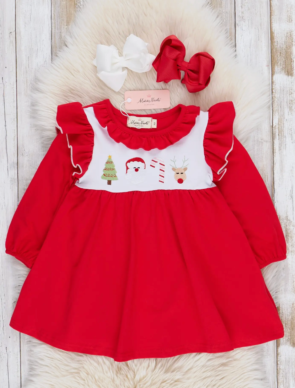Holiday Embroidered Ruffle Dress