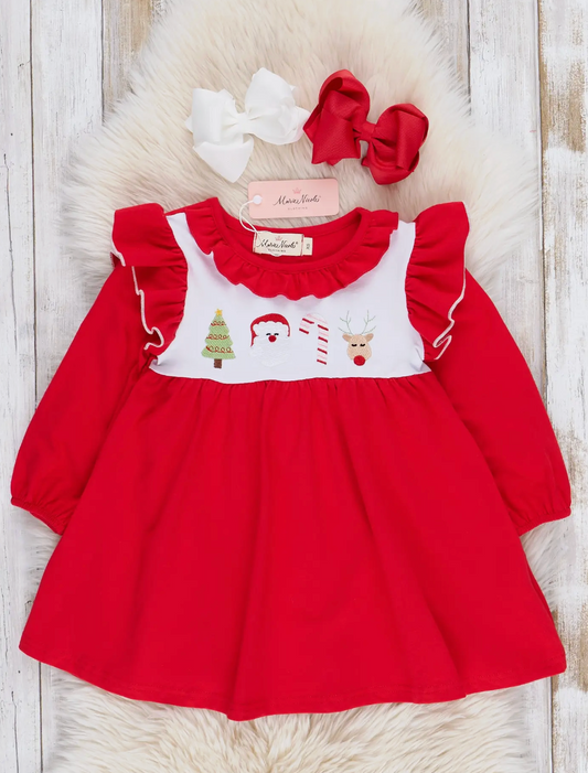 Holiday Embroidered Ruffle Dress