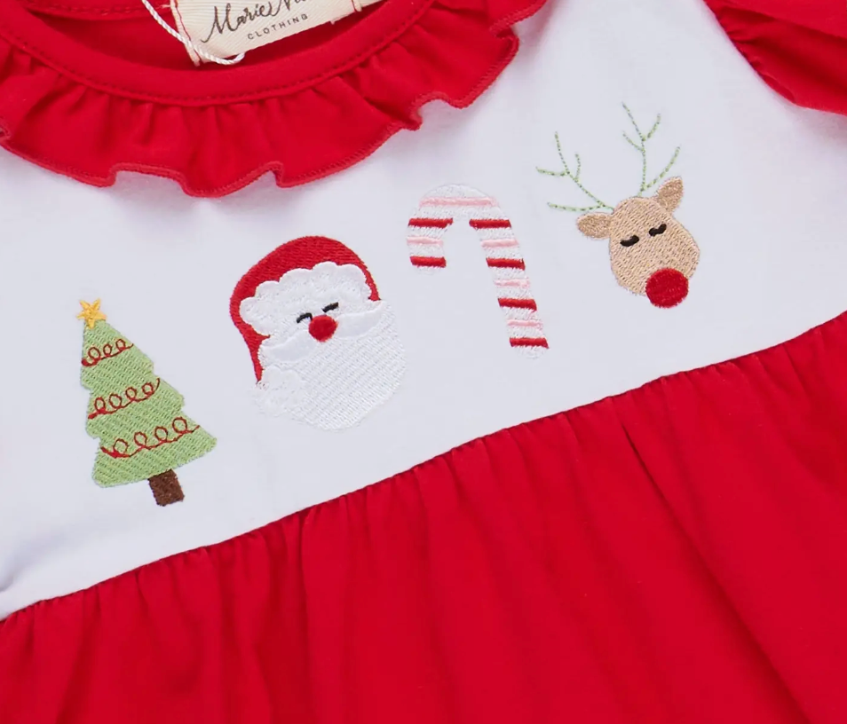 Holiday Embroidered Ruffle Dress