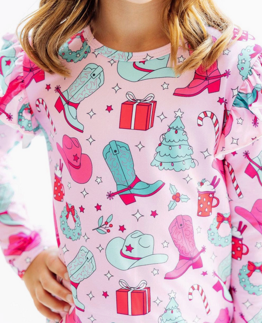 Christmas Cowgirl L/S Ruffle Tee