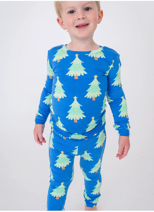 2 Piece Blue Christmas tree pajamas
